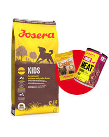 JOSERA Kids 12.5kg für junge Hunde mittlerer und großer Rassen + 1x Denties & Meat Lovers GRATIS