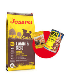 JOSERA Lamm&Reis 12,5kg für ausgewachsene Hunde mit Lamm + 1x Denties & Meat Lovers GRATIS