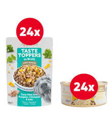 APPLAWS Taste Toppers Thunfischfilet, Kürbis, Grünkohl in Brühe 24 x 85 g + Hühnerbrust in Brühe 24 x 156 g GRATIS