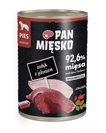 PAN MIĘSKO Nassfutter Truthahn mit Hirsch für adulte Hunde hypoallergen 400 g