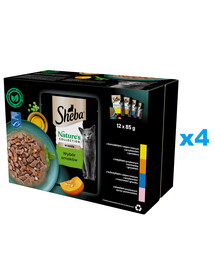 SHEBA Nature’s Collection Wybór Smaków 48x85 g mokra karma pełnoporcjowa dla dorosłych kotów w sosie kawałki z: kurczakiem, indykiem, tuńczykiem, łososiem