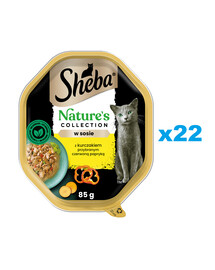 SHEBA Nature’s Collection tacka 22x85 g mokra karma pełnoporcjowa dla dorosłych kotów kawałki z kurczakiem w sosie