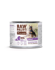 RAW PALEO Nassfutter aus Enten- und Wildschweinfleisch für adulte Hunde 200g