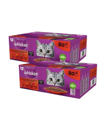 WHISKAS Adult saszetka 160x85g Klasyczne Posiłki mokra karma pełnoporcjowa dla dorosłych kotów w sosie kawałki z wołowiną, kurczakiem, jagnięciną, drobiem