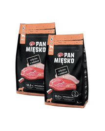 PAN MIĘSKO Trockenfutter mit Kalb und Pute für adulte Hunde XL hypoallergen 2x3 kg