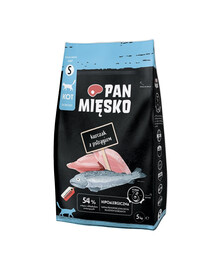 PAN MIĘSKO Trockenfutter mit Huhn und Forelle adulte Katzen hypoallergen 5 kg