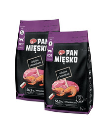 PAN MIĘSKO Trockenfutter mit Kalb und Garnelen für adulte Katzen S hypoallergen 2x5 kg