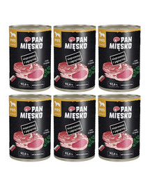 PAN MIĘSKO Nassfutter Schweinefleisch mit Lamm für adulte Hunde 6x400 g