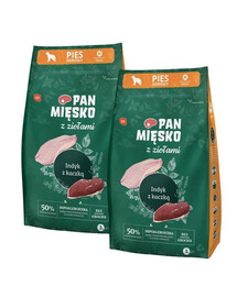 PAN MIĘSKO mit Kräutern Trockenfutter Truthahn mit Ente für adulte Hunde M hypoallergen 2x3 kg