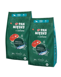 PAN MIĘSKO mit Kräutern Trockenfutter mit Rind und Thunfisch für adulte kleine Hunde S 2x20 kg