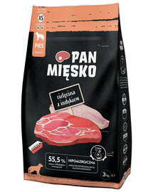 PAN MIĘSKO Trockenfutter Kalbfleisch mit Truthahn für adulte Hunde XS hypoallergen 3kg