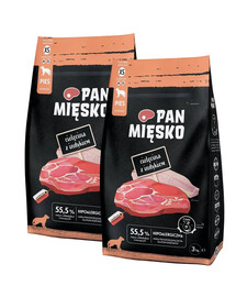 PAN MIĘSKO Trockenfutter mit Kalb und Pute für adulte Hunde XS hypoallergen 2x3 kg