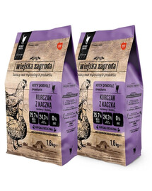 WIEJSKA ZAGRODA Trockenfutter Huhn mit Ente für adulte Katzen getriedefrei 2x1,6 kg