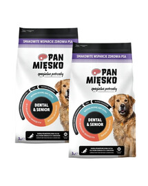 PAN MIĘSKO Dental und Senior Trockenfutter mit Rind und Truthahn für adulte und ältere Hunde M 2x3 kg