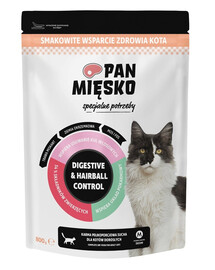 PAN MIĘSKO Trockenfutter Digestive & Hairball Control Truthahn mit Lachs für Katzen 800 g