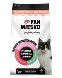 PAN MIĘSKO Digestive & Hairball Control Trockenfutter Truthahn mit Lachs für adulte Katzen 3 kg