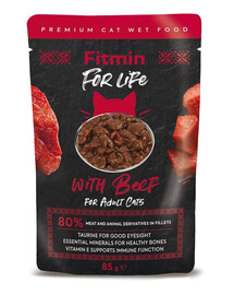 FITMIN For Life For Adult Cats Beef Nassfutter mit Rindfleisch in Soße für Katzen 85g
