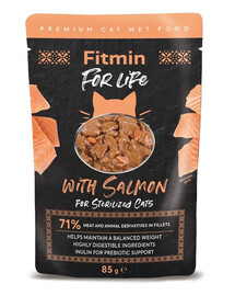 FITMIN For Life For Sterilized Cats Salmon Nassfutter mit Lachs in Soße für kastrierte und sterilisierte Katzen 85g