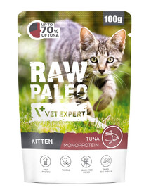 RAW PALEO Kitten Nassfutter mit Thunfisch Monoprotein für Kätzchen 100 g
