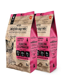 WIEJSKA ZAGRODA Trockenfutter mit Lamm und Spinat für kleine Welpen getreidefrei 2x9 kg