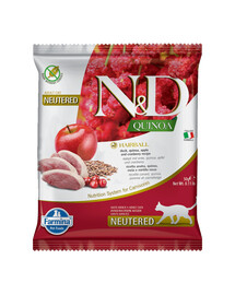 FARMINA N&D Quinoa Hairball Trockenfutter mit Ente, Quinoa, Apfel und Cranberry zur Reduzierung von Haarballen 50 g