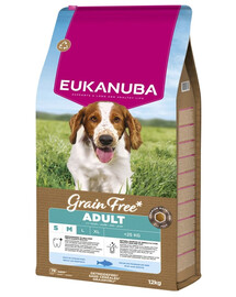 EUKANUBA Grain Free Adult getreidefreies Futter mit Fisch für adulte Hunde kleiner und mittlerer Rassen 12 kg