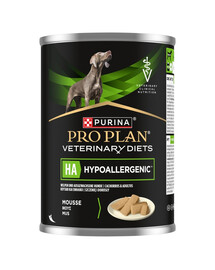 PURINA PRO PLAN Veterinary Diets Canine HA Hypoallergenic bei Nahrungsmittelunverträglichkeiten, Nassfutter für erwachsene Hunde und Welpen 400g