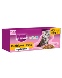 WHISKAS Junior Nassfutter mit Huhn, Ente, Geflügel und Pute in Gelee für Kätzchen 40x85g