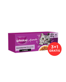 WHISKAS Adult 120x85 g Nassfutter in Soße für adulte Katzen (Schweinefleisch, Karotten, Huhn, mit Stücken von Seefisch, Lachs und Erbsen) + 40 Beutel GRATIS