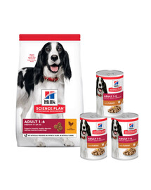 HILL'S Science Plan Adult Medium breed mit Huhn 14 kg + 3 Dosen GRATIS