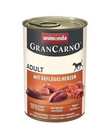 ANIMONDA Gran Carno Nassfutter mit Geflügelherzen für adulte Hunde getreidefrei 24x400 g