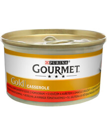 GOURMET Gold Casserole Nassfutter mit Rind und Huhn in Soße für adulte Katzen 6x85 g