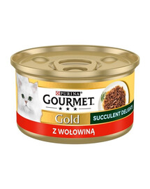 GOURMET Gold Succulent Delights Nassfutter mit Rind für adulte Katzen 6x85g