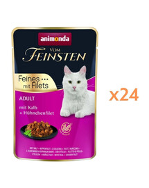 ANIMONDA Vom Feinsten Fines mit Filets Nassfutter mit Kalb und Hähnchenfilet für adulte Katzen 24x85g