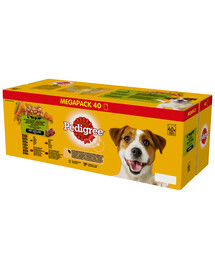 PEDIGREE Adult Mix Beutel mit Gemüse Nassfutter für adulte Hunde mit Rind und Lamm, Rind und Leber, Huhn, Truthahn in Soße 120x100 g