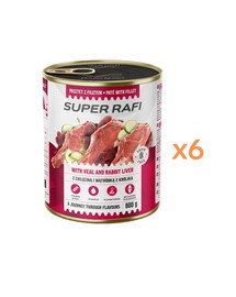 RAFI Super Nassfutter mit Kalbfleisch und Kaninchenleber für adulte Hunde aller Rassen getreidefrei 6x800g