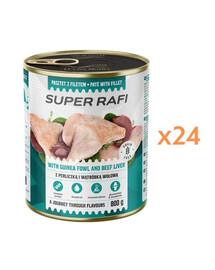 RAFI Super Nassfutter mit Perlhuhn und Rinderleber Pastete für adulte Hunde aller Rassen getreidefrei 24x800g