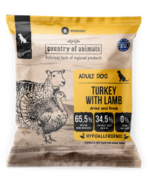 COUNTRY OF ANIMALS Trockenfutter mit Pute und Lamm für adulte M Hunde 50g