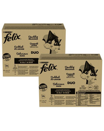 FELIX Duo Nassfutter Mix Geschmacks Rind und Geflügel, Pute und Leber, Huhn und Niere, Ente und Lamm in Gelee für Katzen 240x85g
