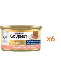 GOURMET Gold Nassfutter mit Lachs Mousse für adulte Katzen 6x85g