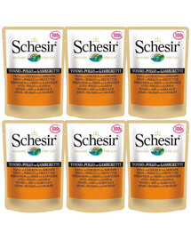 SCHESIR Nassfutter Thunfisch mit Hähnchen und Garnelen für Katzen 6x50g
