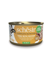 SCHESIR Nassfutter Thunfisch mit Hähnchenfilets in Gelee für Katze 12x85 g