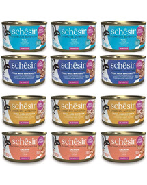 SCHESIR Nassfutter Set Mix Geschmacks in Brühe für Katzen 12x85g (4 Geschmacks)