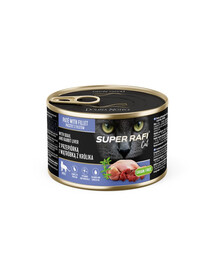 SUPER RAFI Nassfutter mit Wachtel und Kaninchenleber für adulte Katzen getreidefrei 185g
