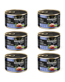SUPER RAFI Nassfutter mit Wachtel und Kaninchenleber für adulte Katzen getreidefrei 6x185g