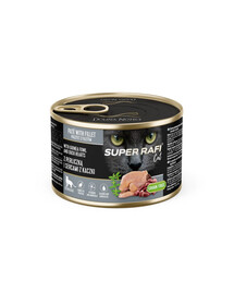 SUPER RAFI Nassfutter mit Perlhuhn und Entenherzen für adulte sterilisierte Katzen getreidefrei 185g