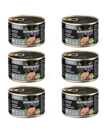 SUPER RAFI Nassfutter mit Perlhuhn und Entenherzen für adulte sterilisierte Katzen getreidefrei 6x185g