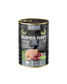 SUPER RAFI Nassfutter Perlhuhn und Entenherzen für adulte sterilisierte Katzen getreidefrei 400g