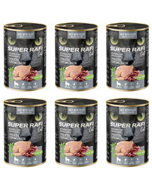 SUPER RAFI Nassfutter Perlhuhn und Entenherzen für adulte sterilisierte Katzen getreidefrei 6x400g