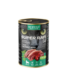 SUPER RAFI Nassfutter mit Gans und Putenleber für adulte sterilisierte Katzen getreidefrei 400g